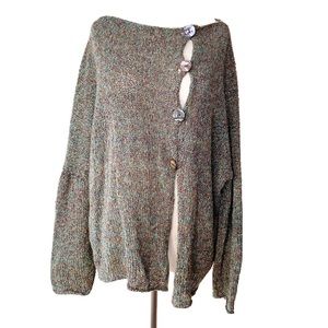 Totally Amy Brill Multicolored Open Knit Asymmetrical Button Front Cardigan OS